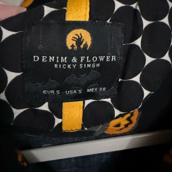 Denim & Flower Ricky Singh Black Halloween Pumpkin Button Up Shirt Men's Small - Picture 6 of 10